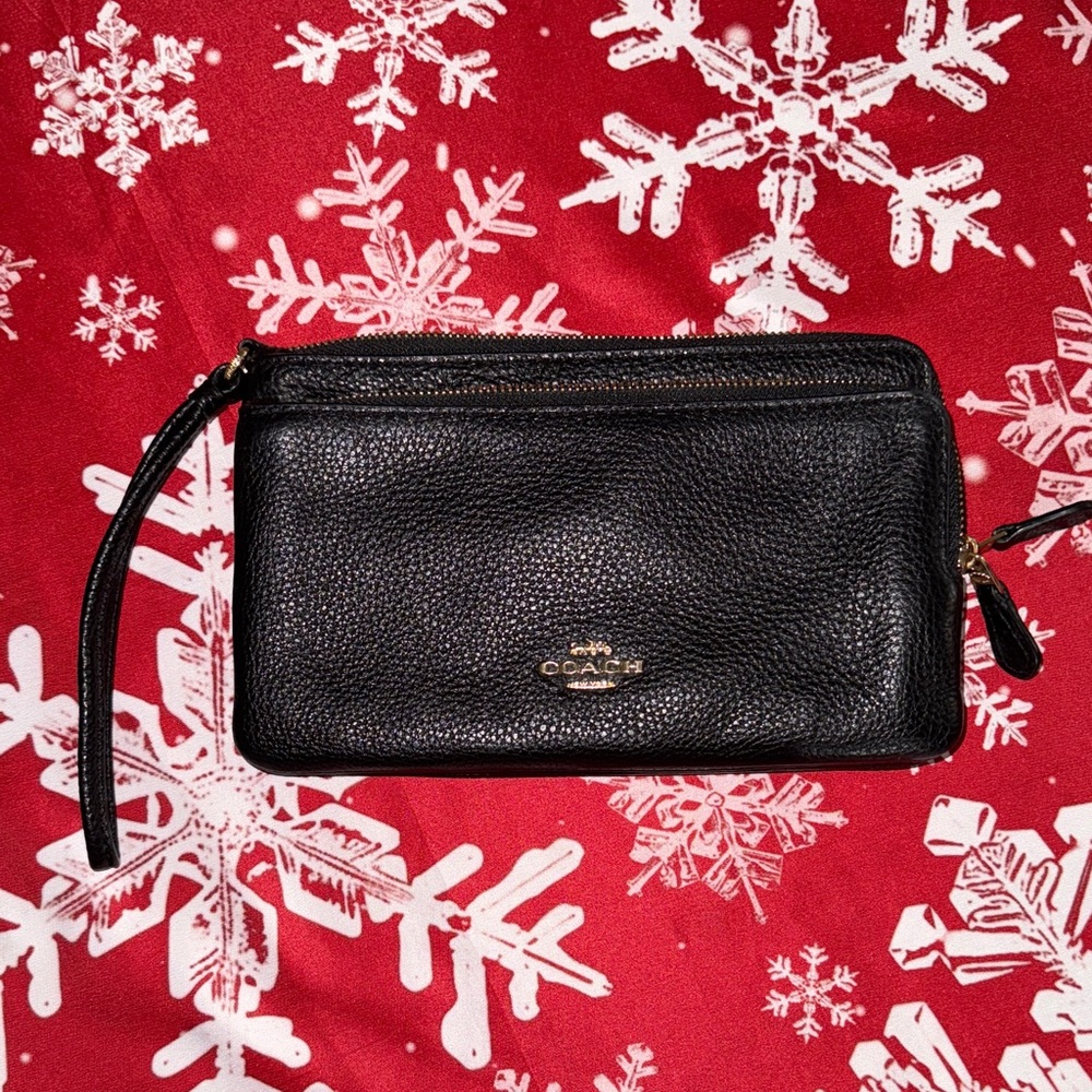 Coach Pebbled Black Leather Wristlet